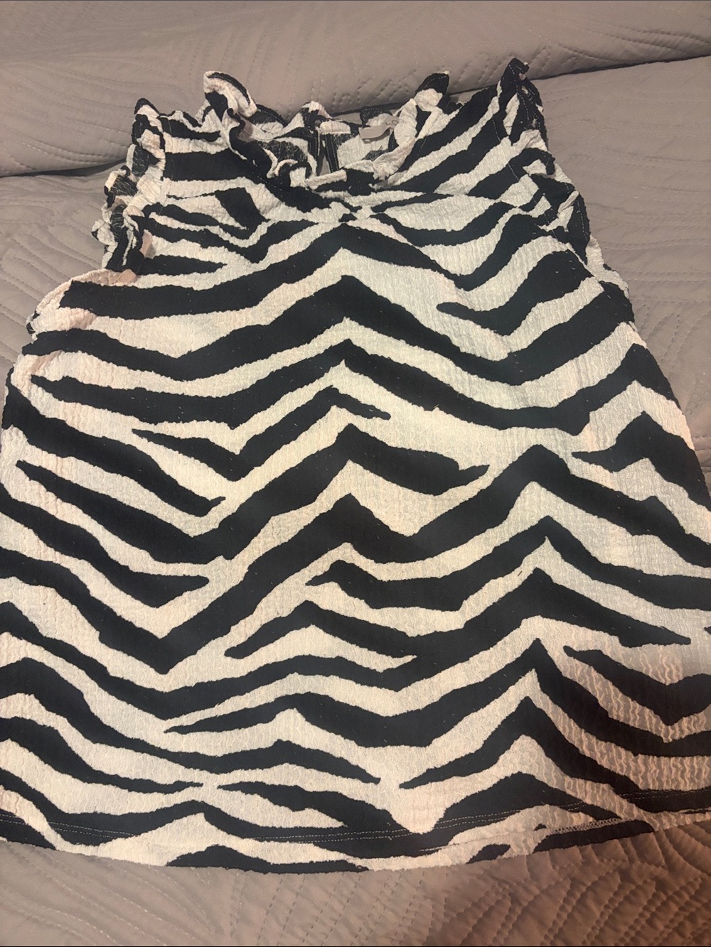 LOFT Black & White Zebra Print Ruffle-Neck Tank